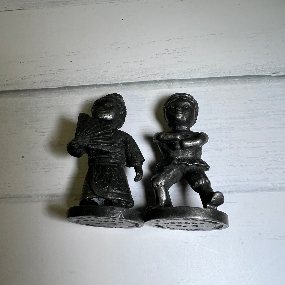 Vintage 1976 Gateway Home Decorators Pewter Japanese Boy Girl Figurines Pair