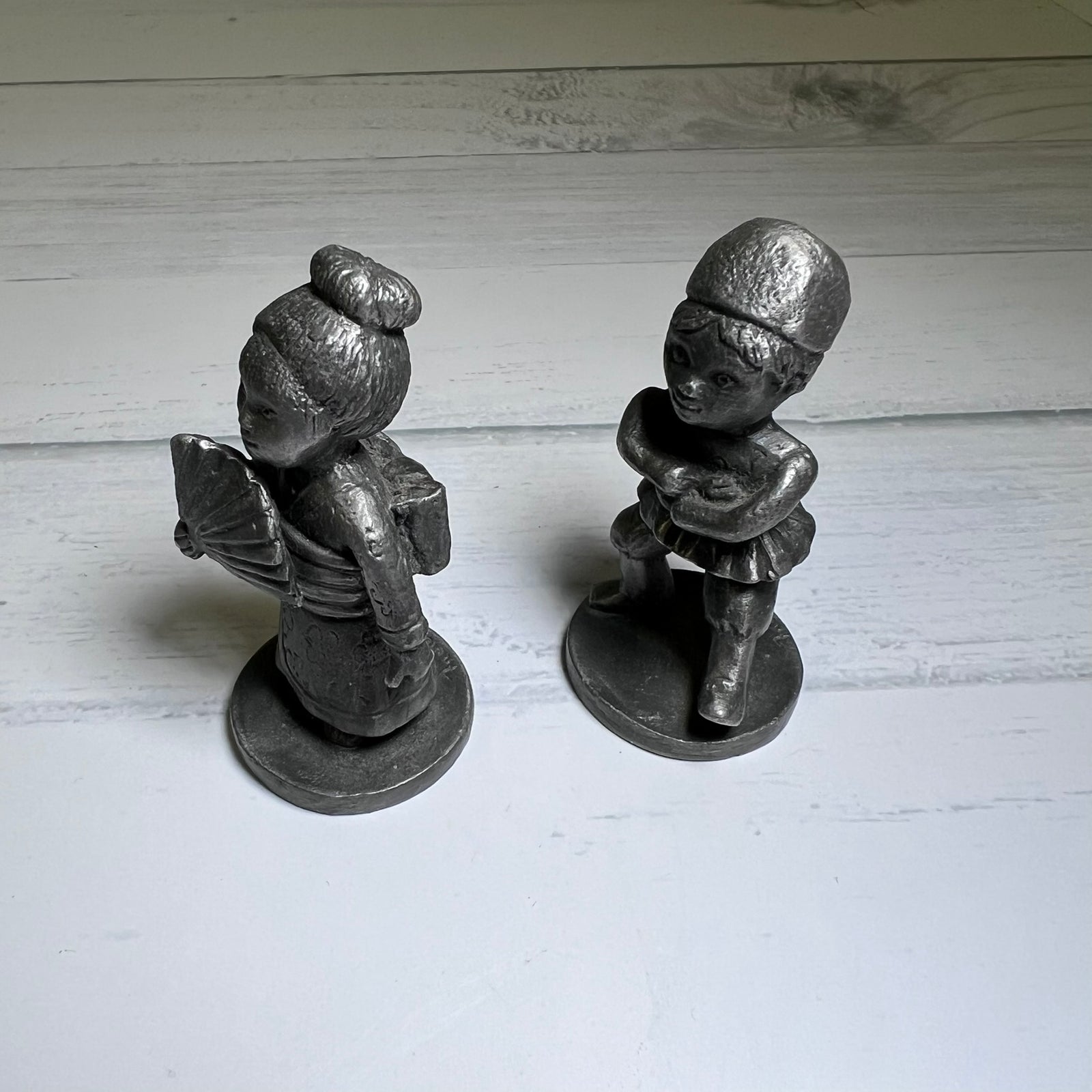 Vintage 1976 Gateway Home Decorators Pewter Japanese Boy Girl Figurines Pair