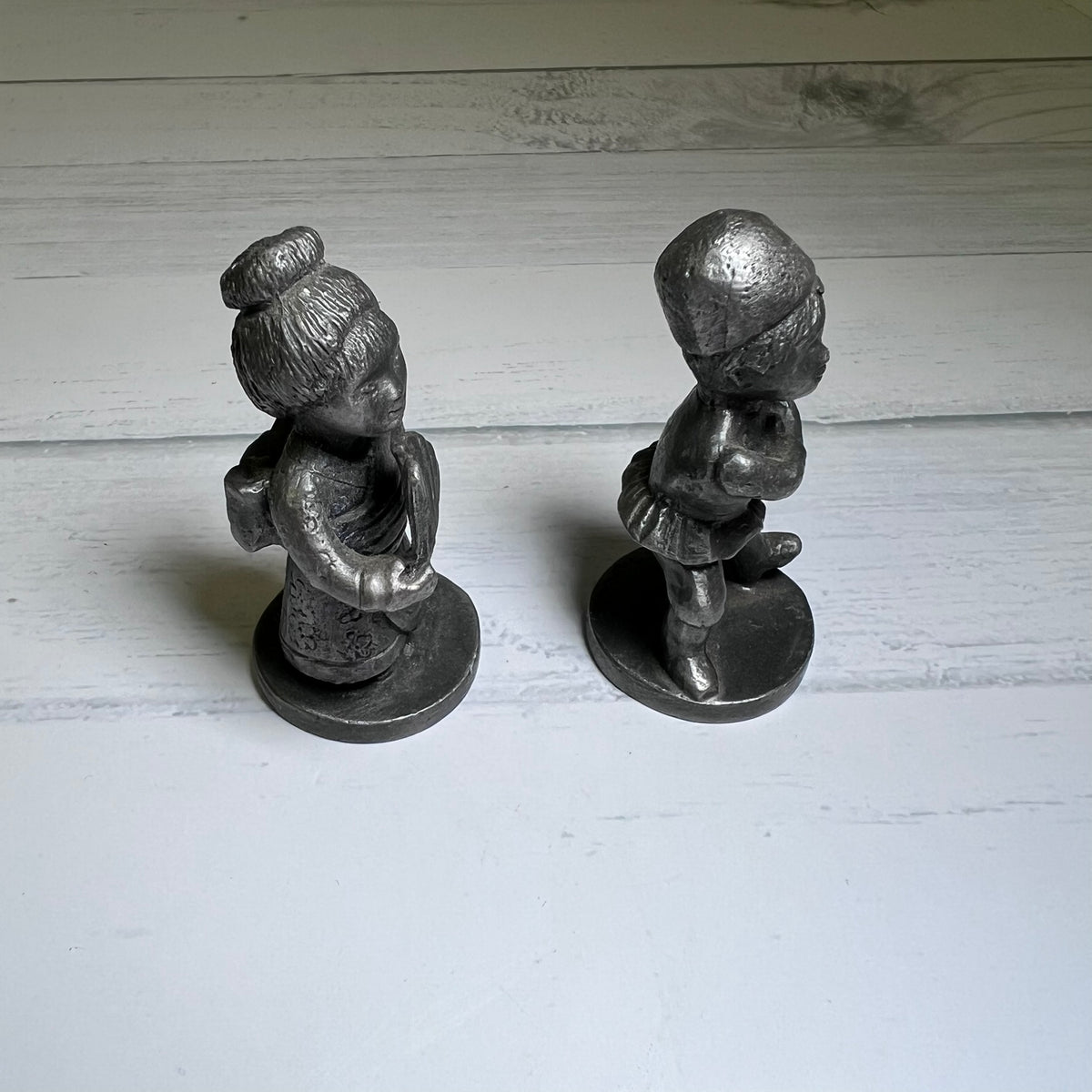 Vintage 1976 Gateway Home Decorators Pewter Japanese Boy Girl Figurines Pair