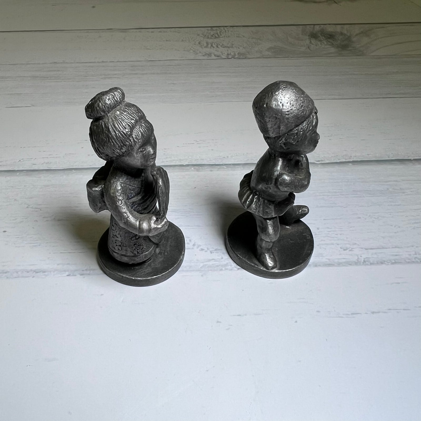 Vintage 1976 Gateway Home Decorators Pewter Japanese Boy Girl Figurines Pair