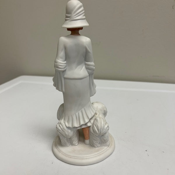 Vintage Aldon Porcelain Figurine – Woman with Two Dogs (1988, 8 Inch)