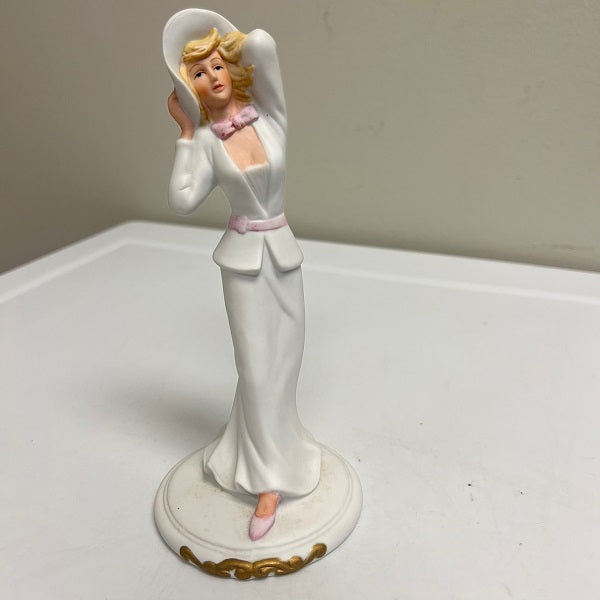 Vintage 1988 Aldon Porcelain Figurine Woman White Dress 8in Blond Hair