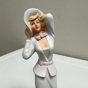 Vintage 1988 Aldon Porcelain Figurine Woman White Dress 8in Blond Hair