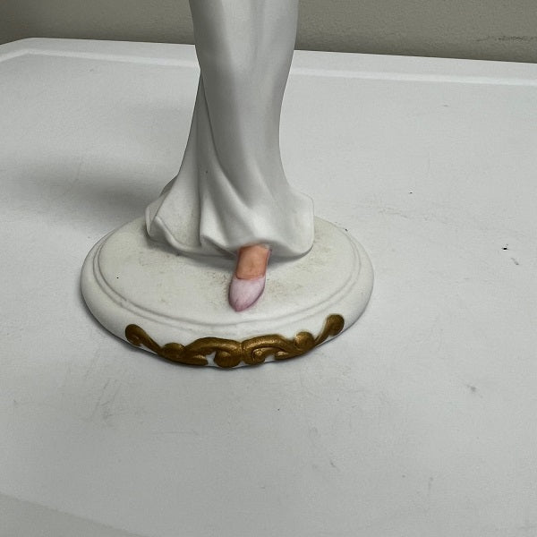 Vintage 1988 Aldon Porcelain Figurine Woman White Dress 8in Blond Hair