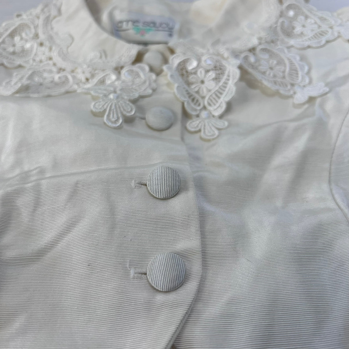Vintage Ann Savoy Ivory Lace Bolero Jacket Girls Size 6 Heirloom Flower Girl Shrug