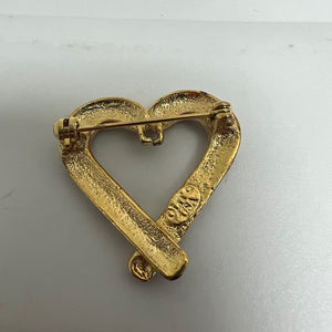 Vintage Candy Cane Heart Brooch Gold Tone