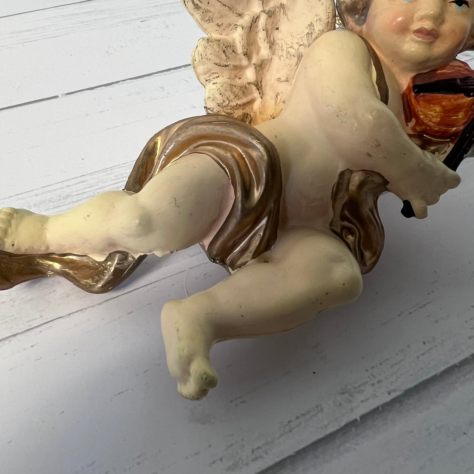 Vintage Cherub Angel Violin Ornament Gold Wings Hanging Christmas Decoration