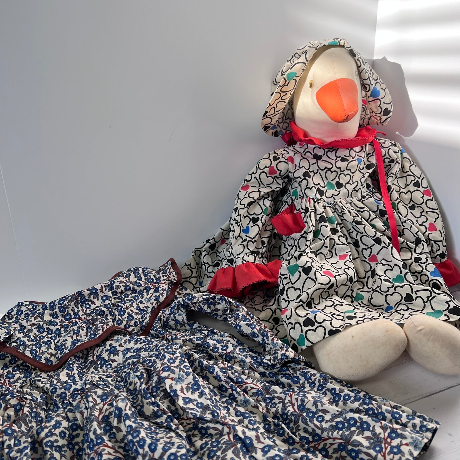 Vintage Country Goose Fabric Doll 26 Inch Folk Art With Dresses