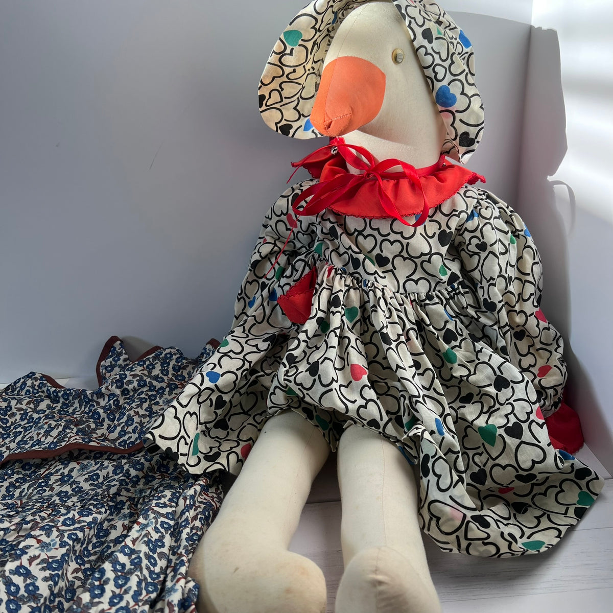 Vintage Country Goose Fabric Doll 26 Inch Folk Art With Dresses