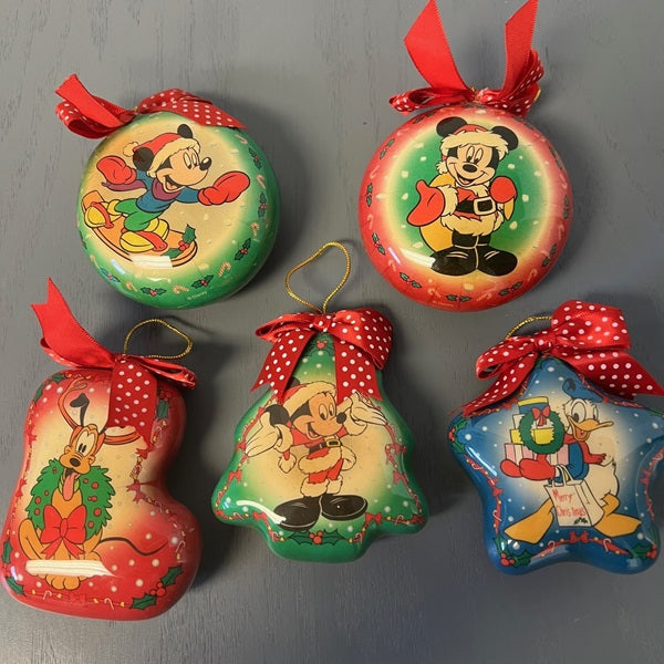 Vintage Disney Decoupage Plastic Ornaments Lot of 5 Mickey Donald  Pluto 