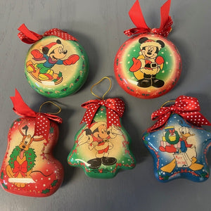 Vintage Disney Decoupage Plastic Ornaments Lot of 5 Mickey Donald  Pluto 