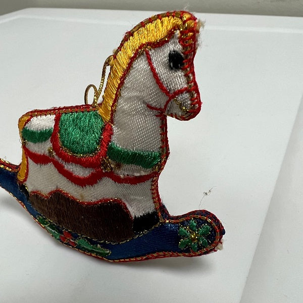 Vintage Fabric Stuffed Rocking Horse Ornament
