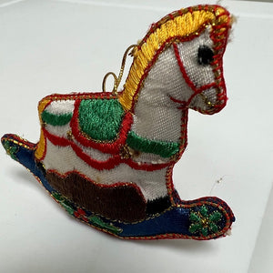 Vintage Fabric Stuffed Rocking Horse Ornament