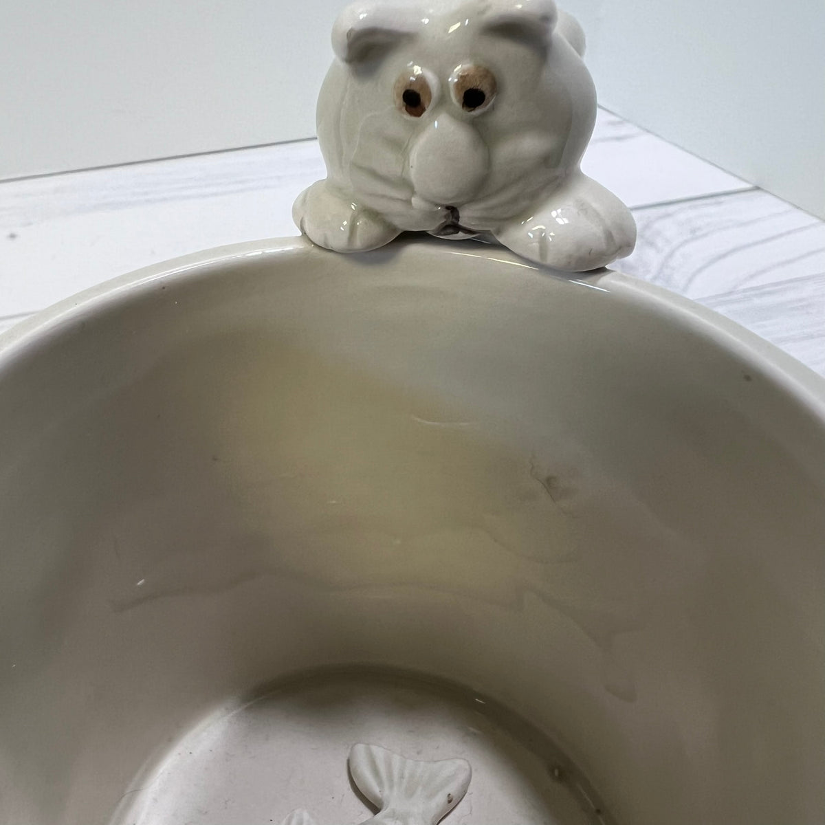 Vintage Fitz & Floyd Cat Nap Mugs Set of 2 Cat Handle Fish Surprise 1977 1978