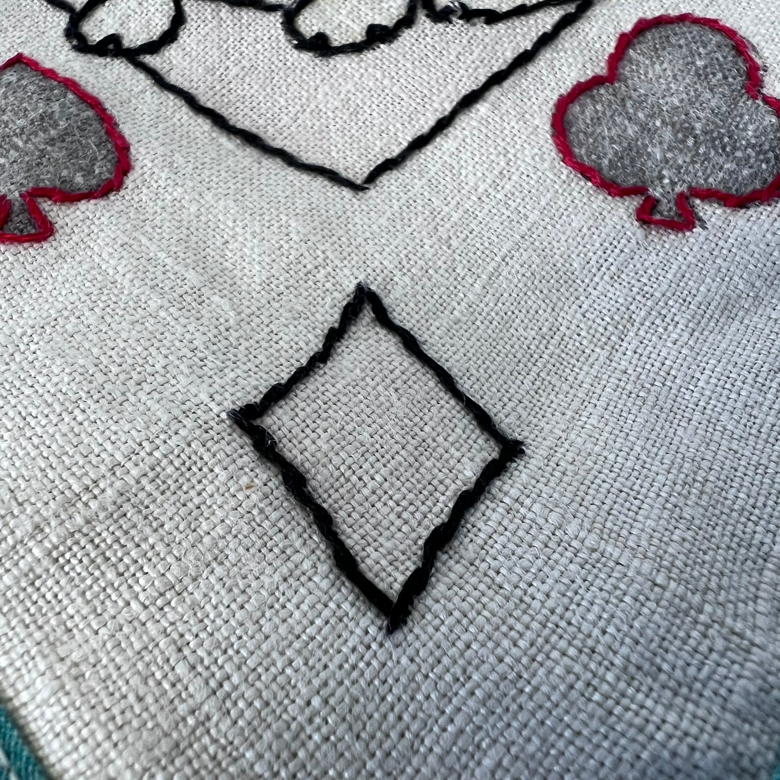 Vintage Hand Embroidered Linen Bridge Cloth Card Table Cover Puppy Motif 31x31