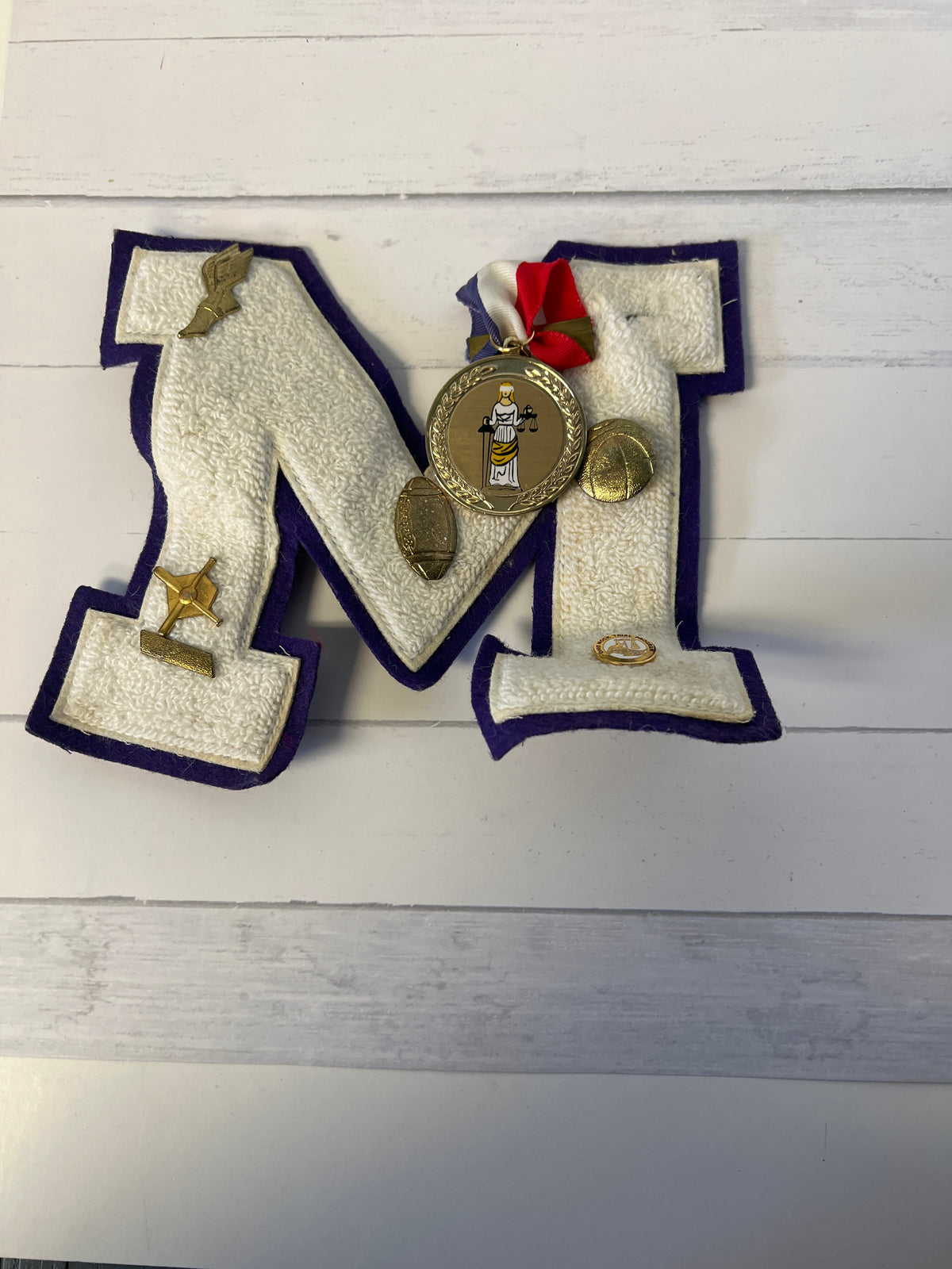Vintage Heiden-Moden Letterman Patch M Purple Chenille Sports Pins Football Track
