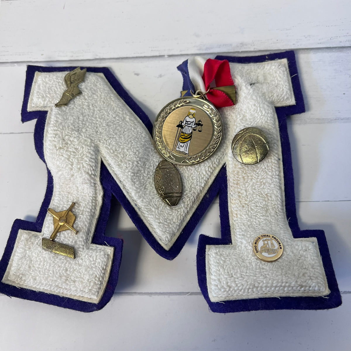 Vintage Heiden-Moden Letterman Patch M Purple Chenille Sports Pins Football Track