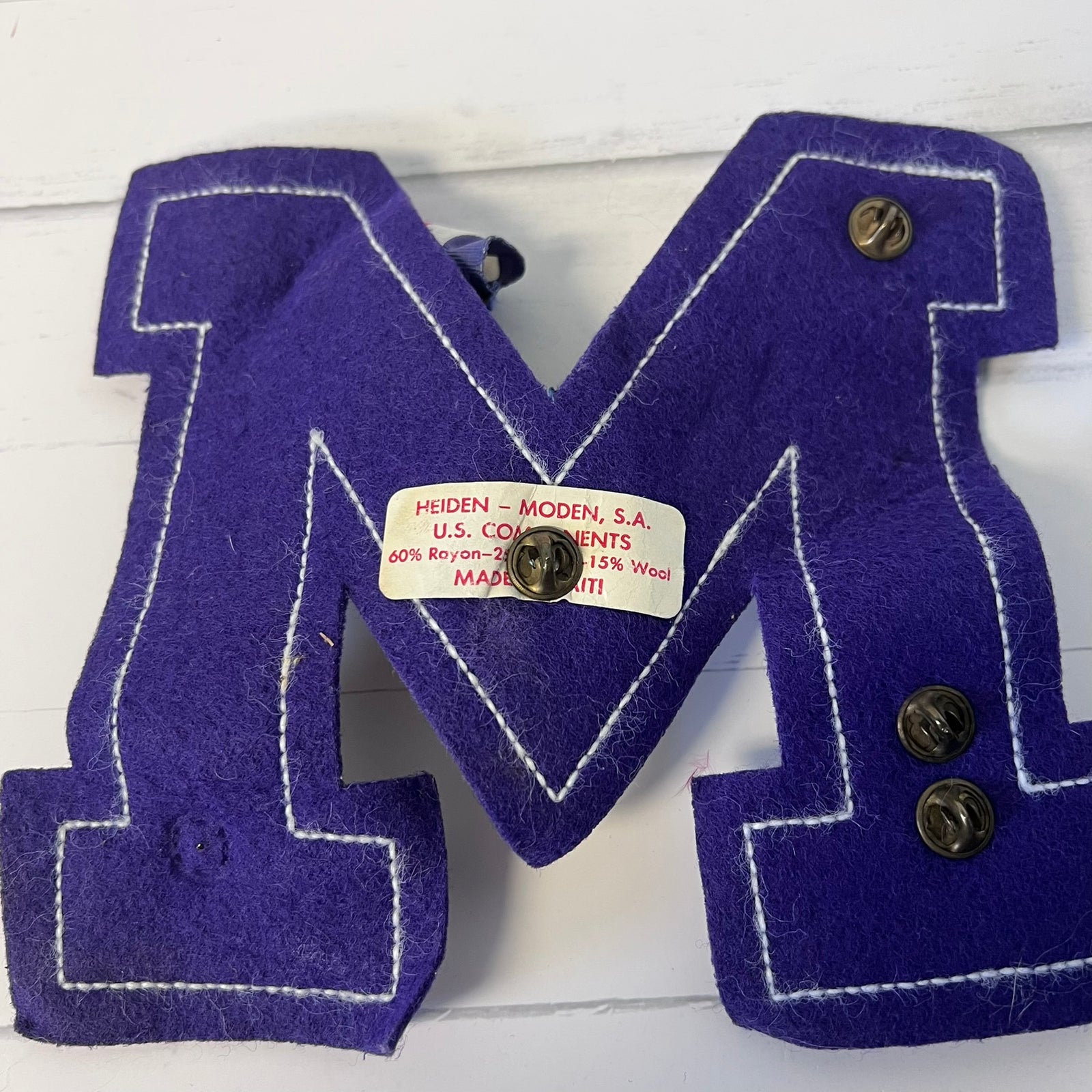 Vintage Heiden-Moden Letterman Patch M Purple Chenille Sports Pins Football Track