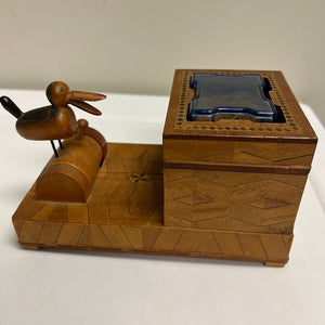 Vintage Inlay Carved Wood Cigarette Box Dispenser with Duck