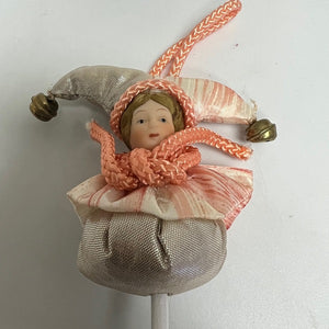 Vintage Jester On A Stick Ornament Porcelain Head 7"