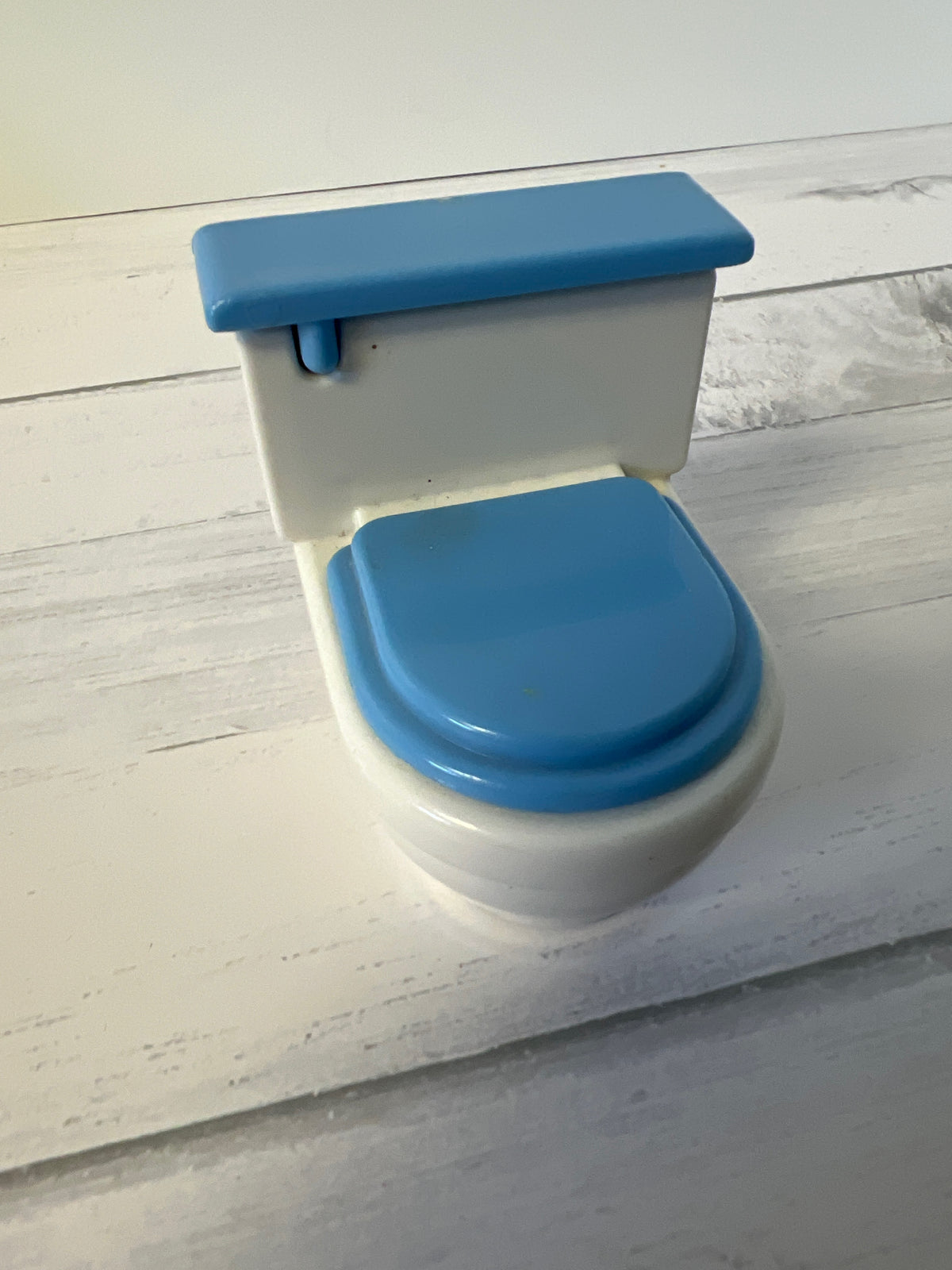 Vintage Little Tikes Grand Mansion Dollhouse Toilet White Blue Bathroom Furniture