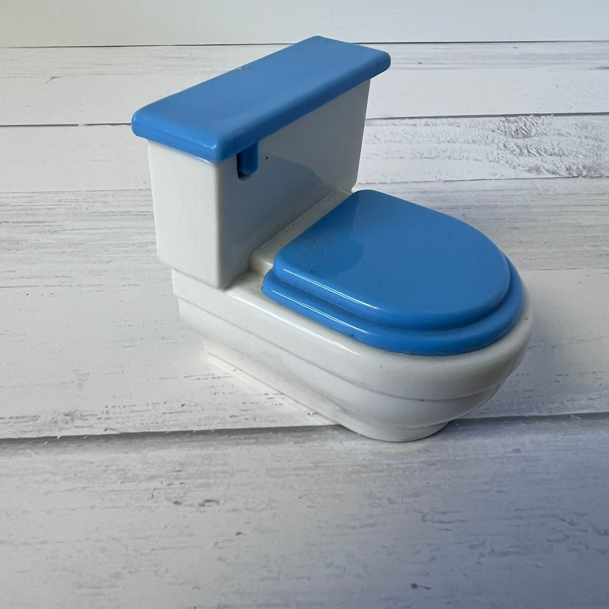 Vintage Little Tikes Grand Mansion Dollhouse Toilet White Blue Bathroom Furniture