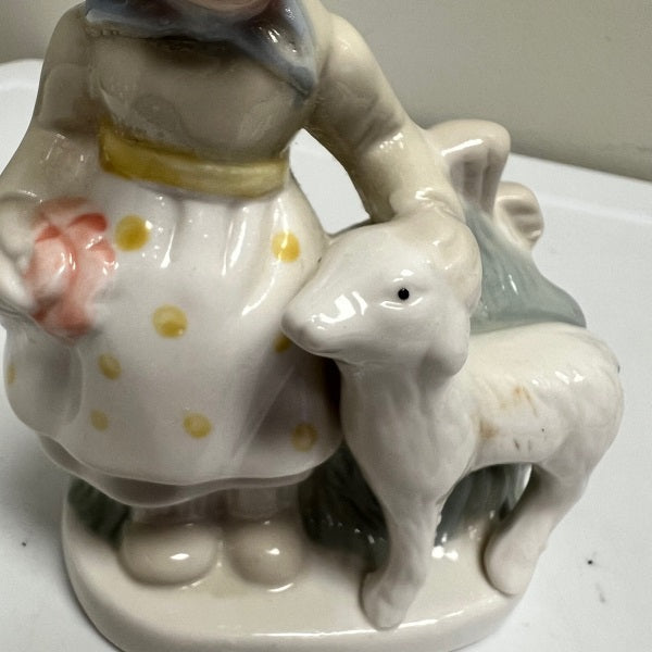 Vintage Mary Had A Little Lamb Figurine 6in Blue and White