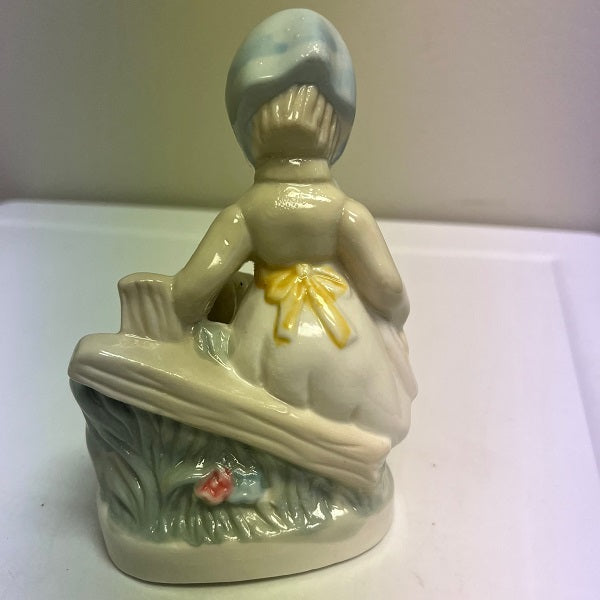 Vintage Mary Had A Little Lamb Figurine 6in Blue and White