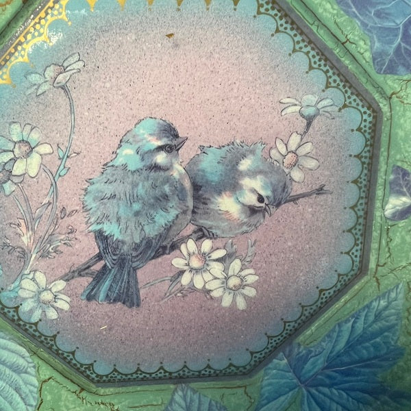 Authentic Vintage Octagonal Decoupage Bird Collectible Plate