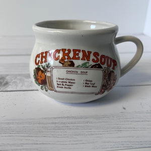 Mug with 'Chicken Soup' text and recipe on a white background