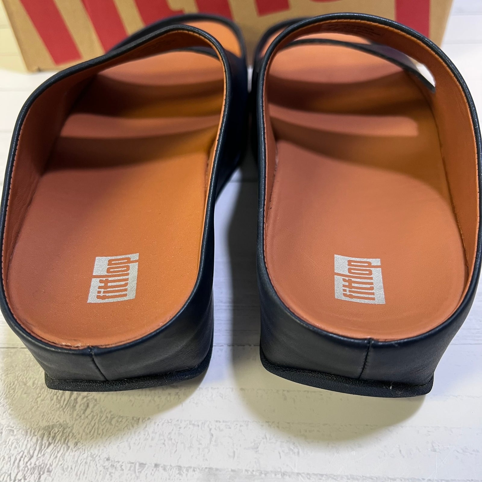 FitFlop Shuv Two Bar Leather Slides Stone Beige Women's Size 6