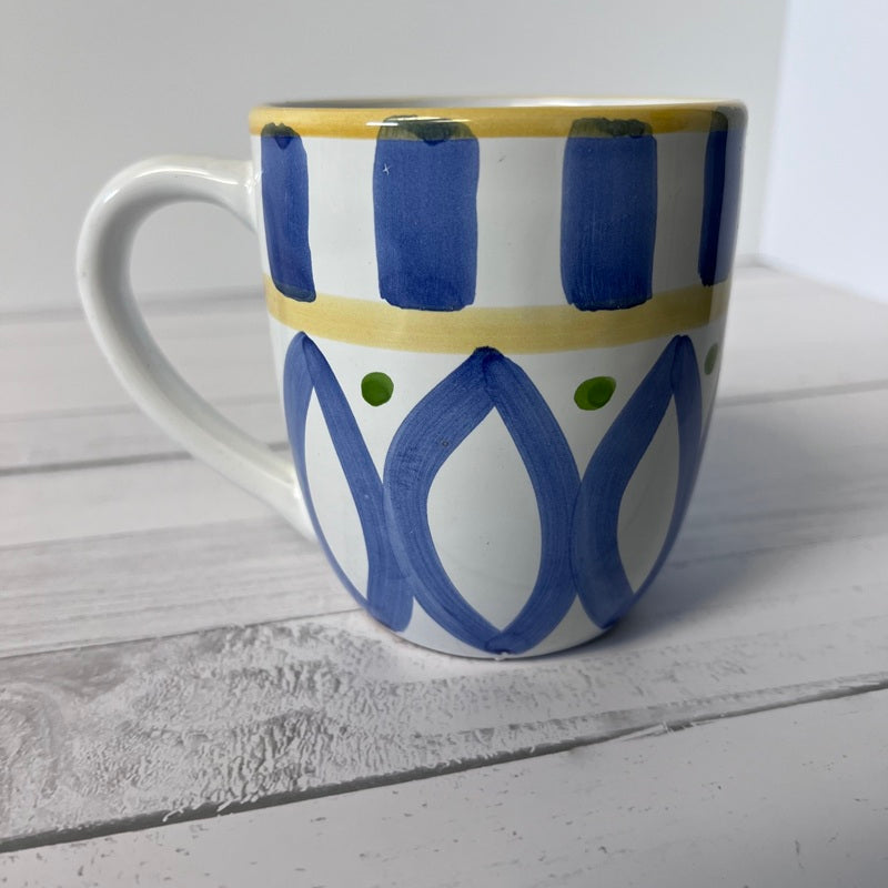 coffee mug with blue green yellow