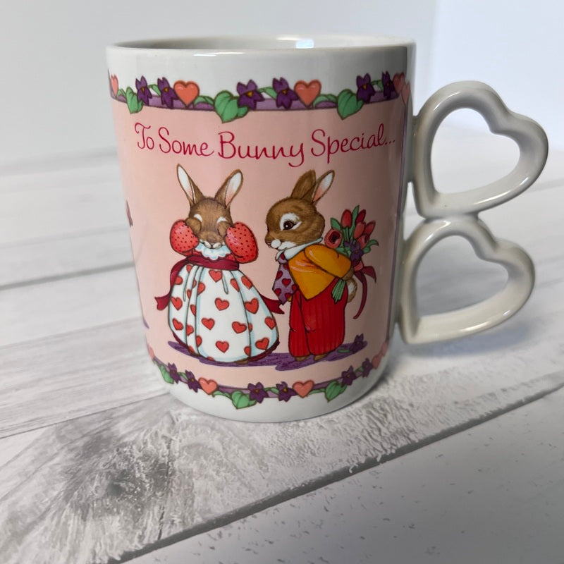 Mug with rabbit design and text 'To Some Bunny Special' on a white surface.
