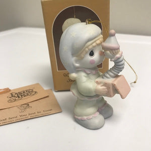 1988 Precious Moments God Sent You Just In Time Ornament