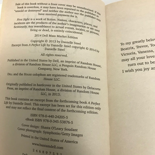 First Sight A Novel By Danielle Steel Paperback Book