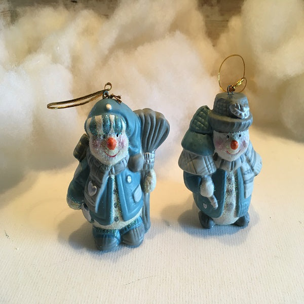 2 Piece Snowman Ornament Set Blue Snowman Christmas Decor