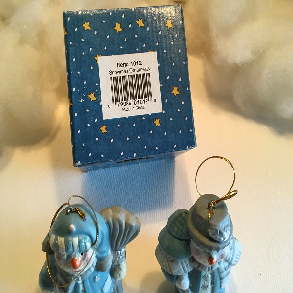 2 Piece Snowman Ornament Set Blue Snowman Christmas Decor