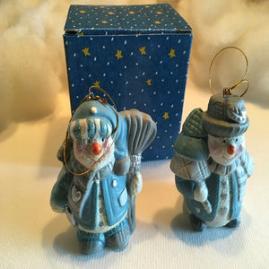 2 Piece Snowman Ornament Set Blue Snowman Christmas Decor