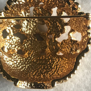 Vintage Anne Klein AK Gold Tone Flower Basket Brooch Colorful Rhinestones