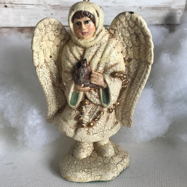 Angel Christmas Ornament Tabletop Decor Holding Birds