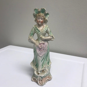 Antique Bisque Porcelain Lady Figurine Green Dress