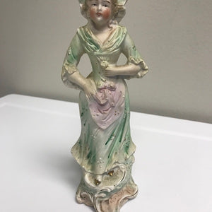 Antique Bisque Porcelain Lady Figurine Green Dress