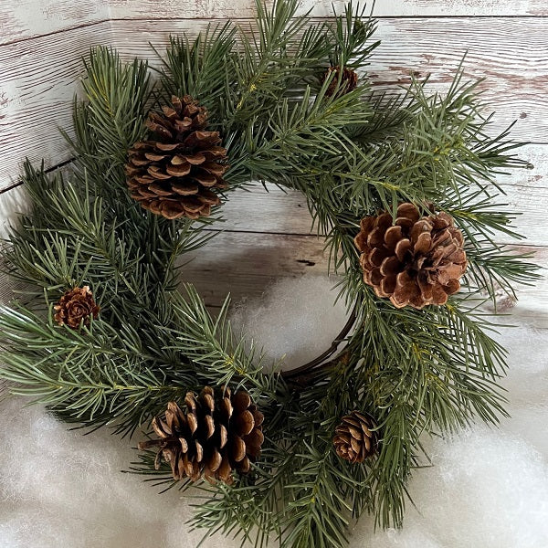 Artificial Evergreen Pinecones 10in Wreath Tabletop Centerpiece