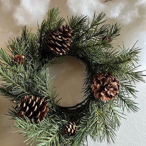 Artificial Evergreen Pinecones 10in Wreath Tabletop Centerpiece