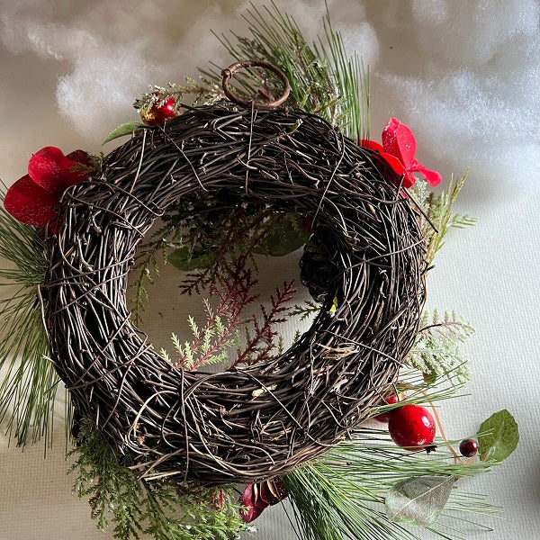 Artificial Evergreen Wreath with Berries Pinecones 12 Inch Wreath