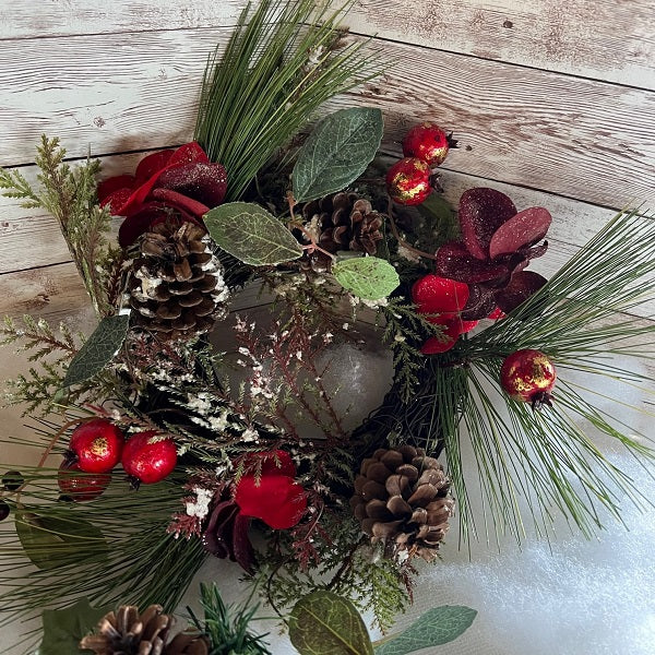 Artificial Evergreen Wreath with Berries Pinecones 12 Inch Wreath