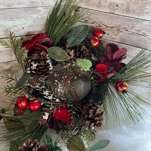 Artificial Evergreen Wreath with Berries Pinecones 12 Inch Wreath