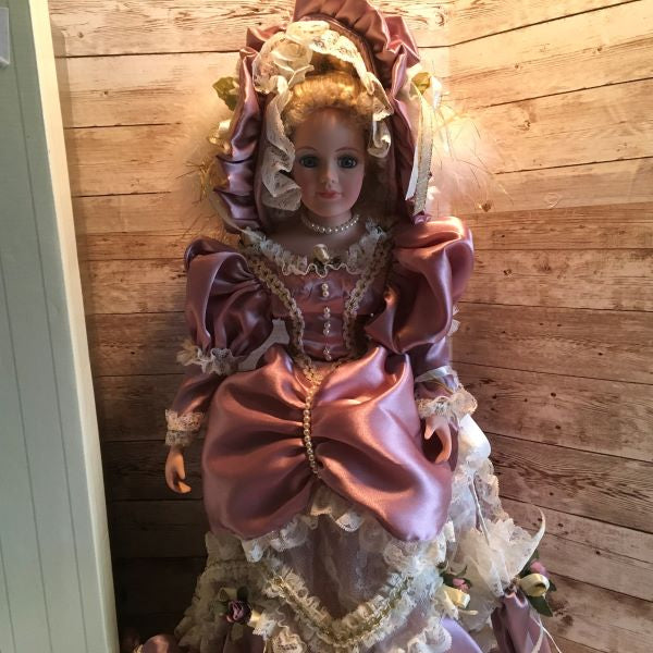 Audrey Porcelain Doll Purple Dress Umbrella 23 Inch