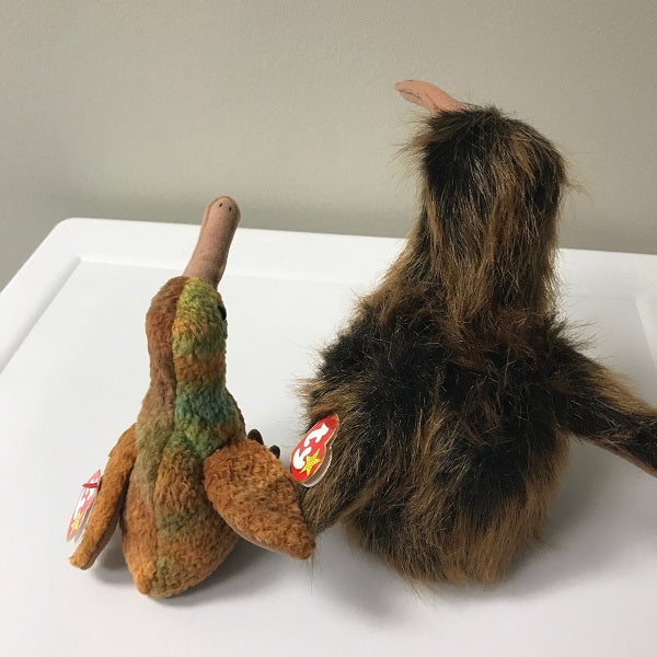 Ty Beanie Baby & Beanie Buddy Beak Kiwi Bird Set 1998 Plush Pair