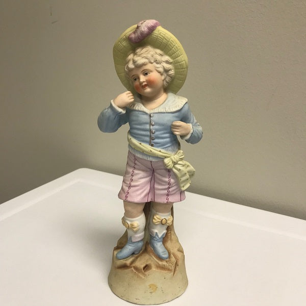 Bisque Porcelain Antique Boy Figurine 11 Inch Figurine